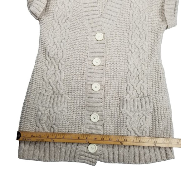 Express Women L Cardigan Sweater Short Sleeve Merino Wool Blnd Chunky Knit Beige - Picture 8 of 12